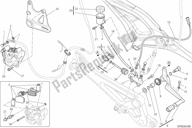All parts for the Rear Brake System of the Ducati Monster 696 ABS USA 2014
